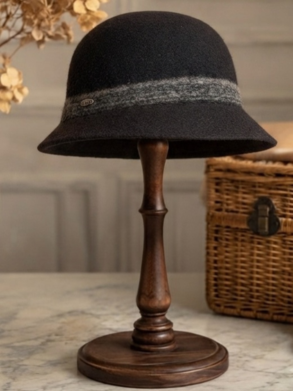 Canadian Hat 1918 Black Wool Cloche Hat